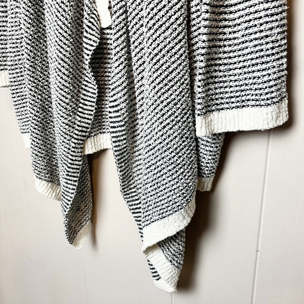 Eileen Fisher 100% Cotton Open Front Cardigan sweater black white waterfall - Picture 6 of 11